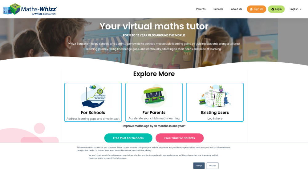 Maths-Whizz Website screenshot