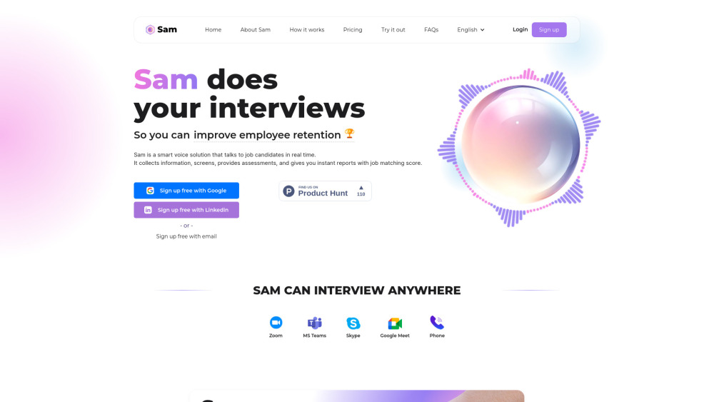 Sam AI Voice Interviewer Website screenshot