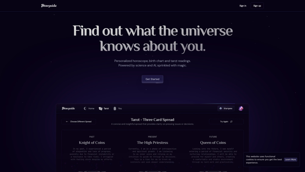 Starguide Website screenshot