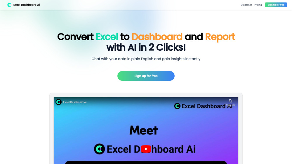 ExcelDashboard AI Website screenshot