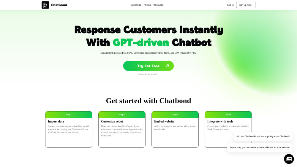 Chatbond - AI Chatbot Builder Website screenshot