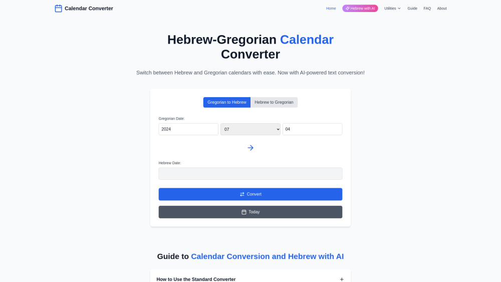 Hebrew Calendar Converter Website screenshot