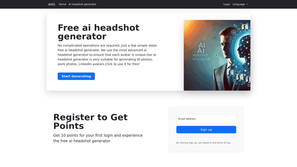 Free AI Headshot Generator Website Screenshot