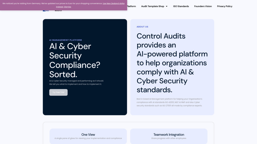 Control Audits - AI & Cyber Security Platform Website screenshot