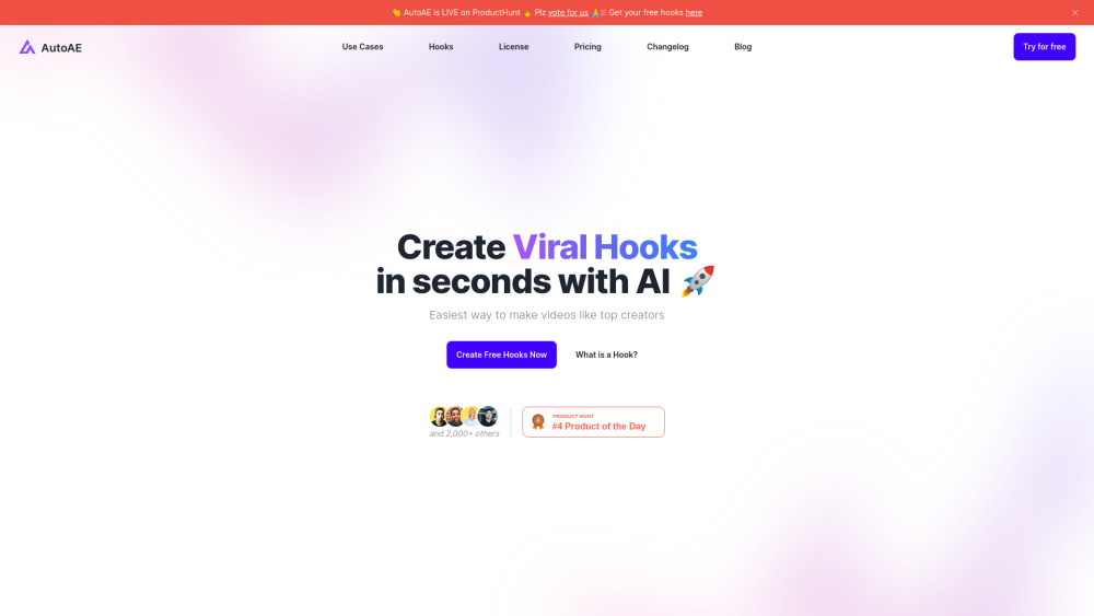 AutoAE: Viral Hooks & YouTube Video Online Generator Website screenshot