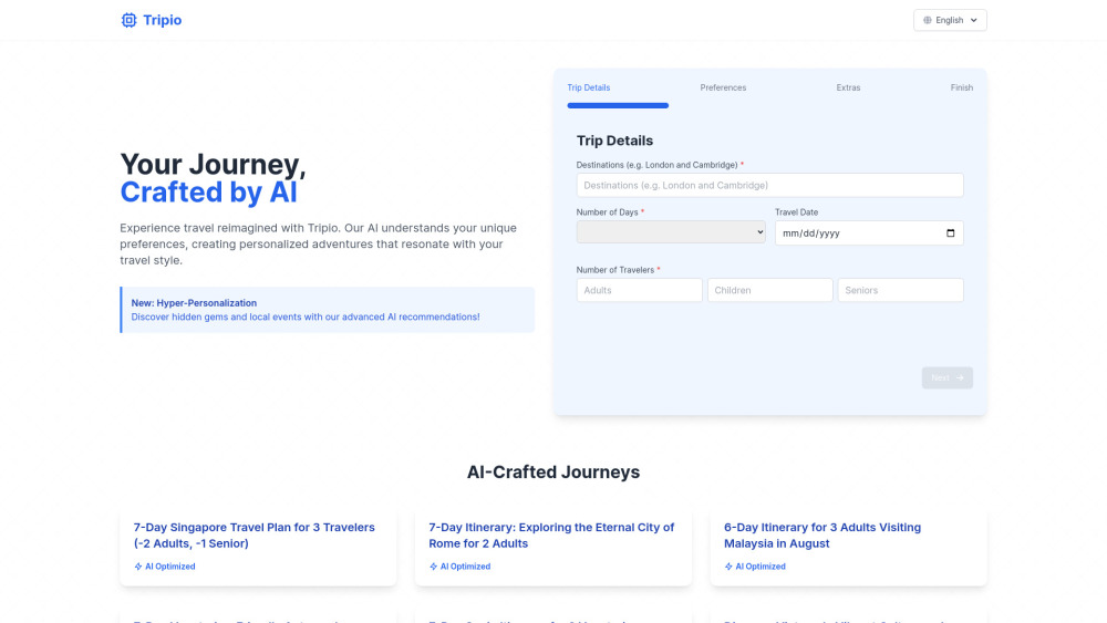 Tripio - AI Travel Planner Website screenshot