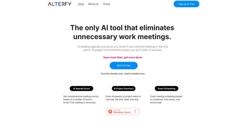 Alterfy Website screenshot