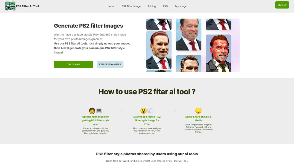 PS2 Filter AI Tool Website screenshot