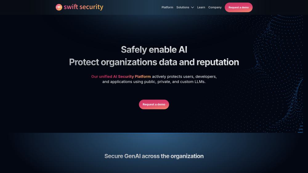 Swift Security Platform Website screenshot