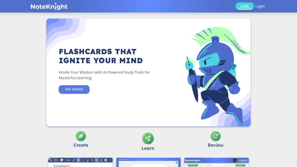 AI Flashcard Maker | NoteKnight Website screenshot