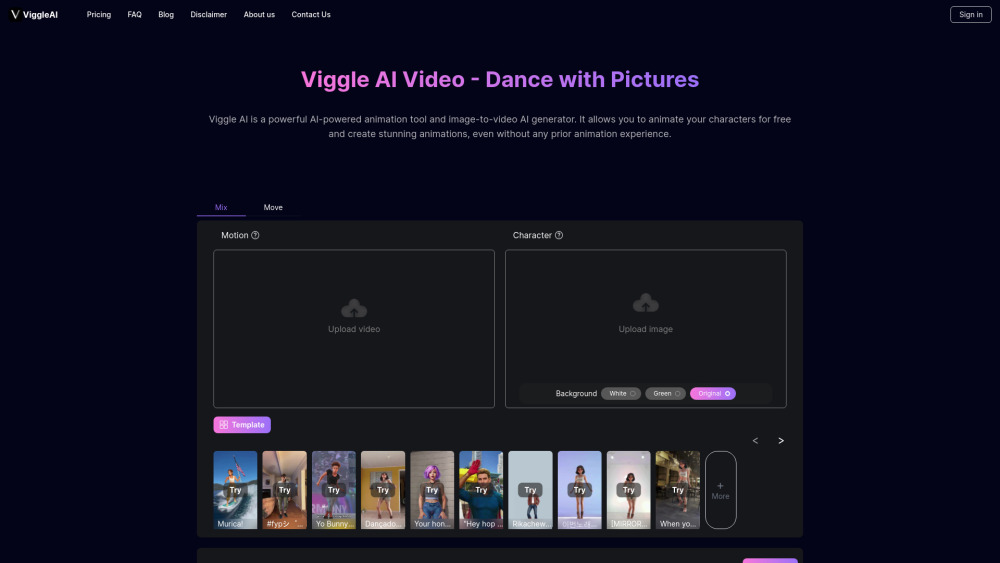 Viggle AI Website screenshot