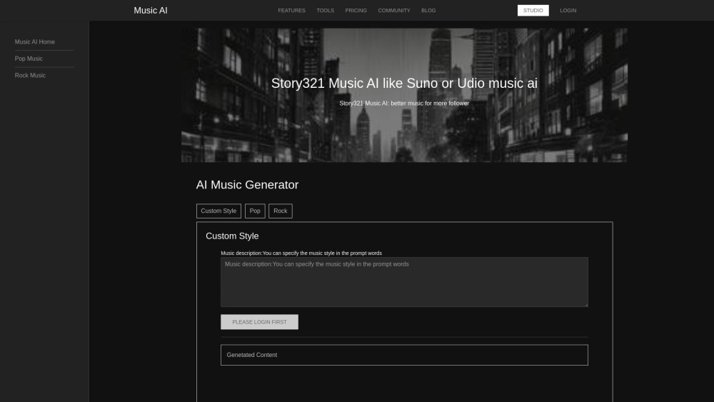 Story321 Music AI Website screenshot