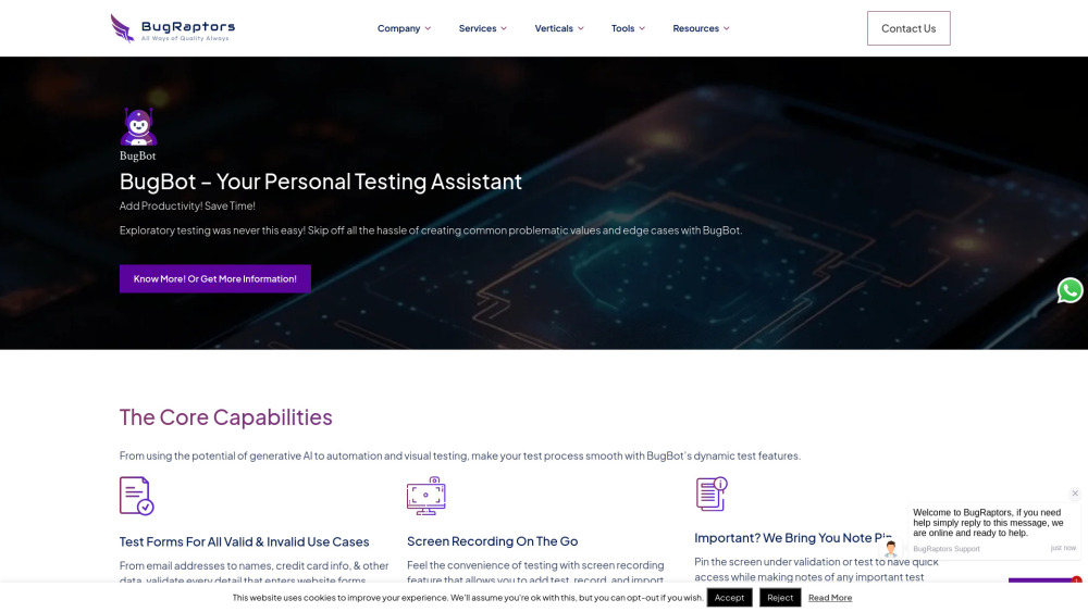 BugBot - An AI-based Intelligent Automation Testing Tool Website screenshot