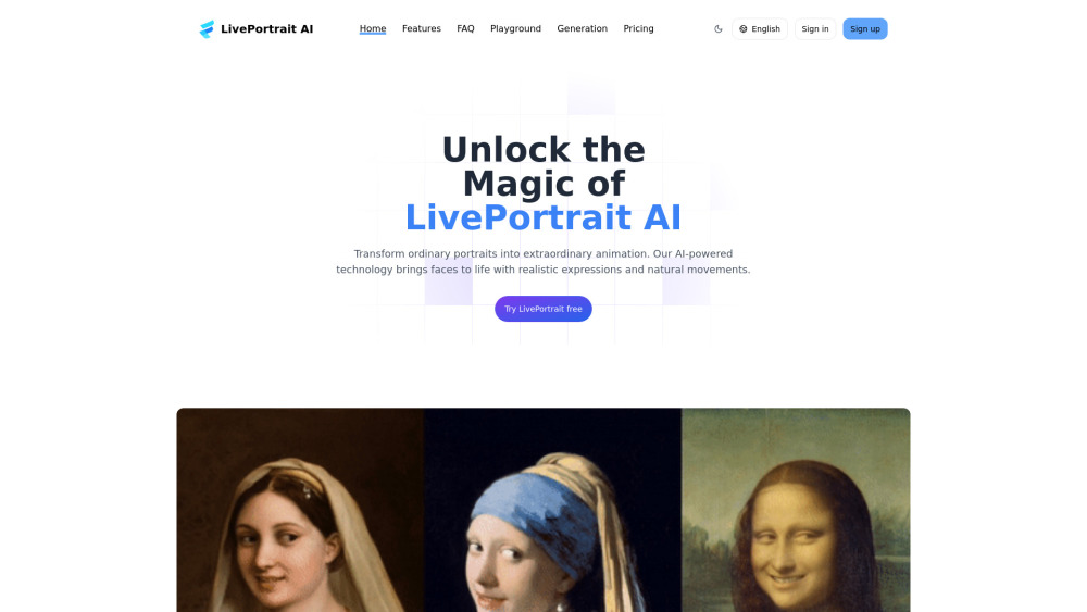 LivePortrait AI Website screenshot