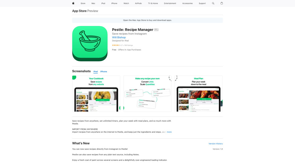 Pestle Recipe Manager Website screenshot