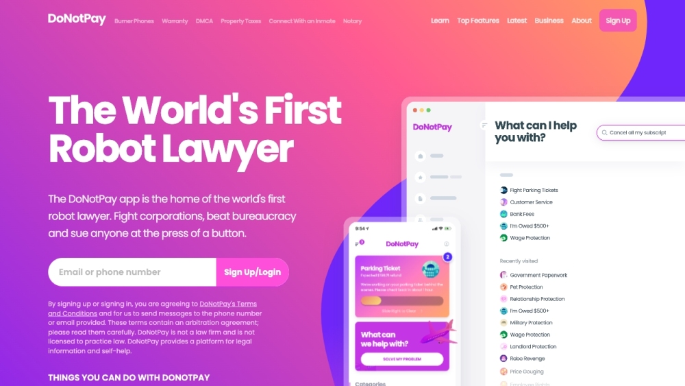 DoNotPay Website screenshot