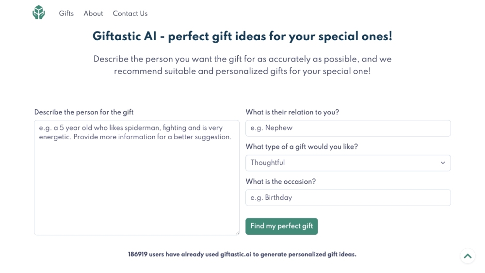 GiftasticAI Website screenshot