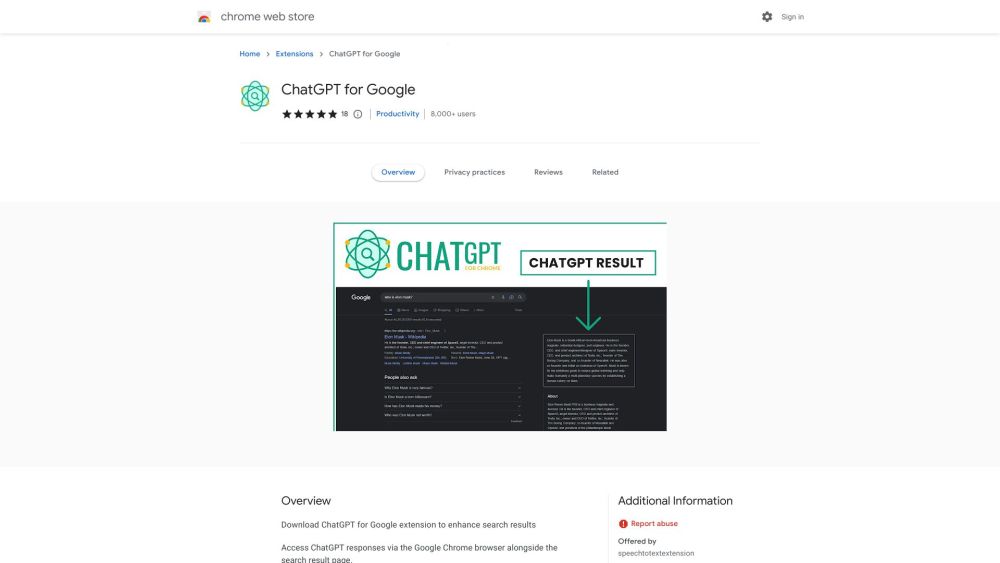 ChatGPT Google Chrome Extension - Chrome Extension Website screenshot