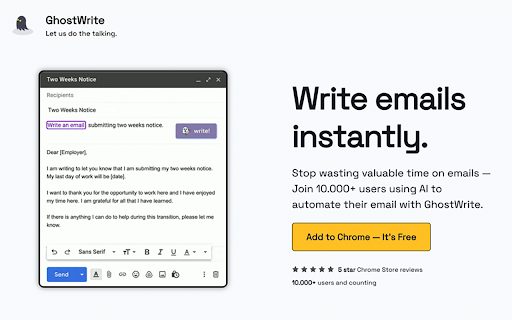 GhostWrite - Chrome Extension Website screenshot