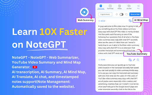 NoteGPT - Chrome Extension Website screenshot