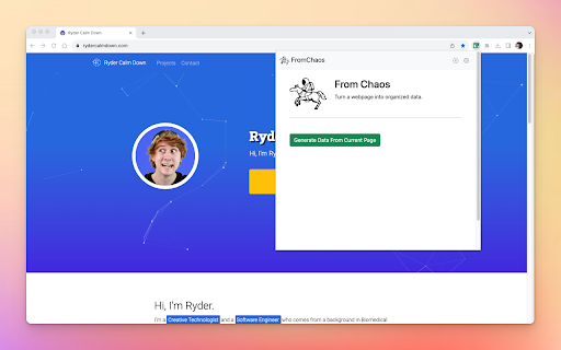 From Chaos - Chrome Extension Website screenshot