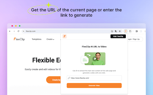 FlexClip AI URL to Video - Chrome Extension Website screenshot