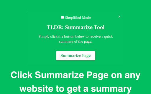 TLDR: Summarize Tool - Chrome Extension Website screenshot