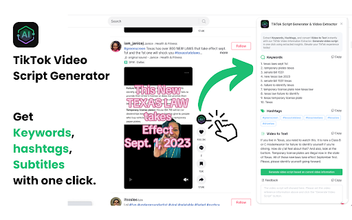 TikTok Script Generator - Chrome Extension Website screenshot