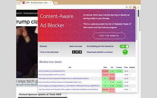 AdBlock ML - Chrome Extension Website screenshot