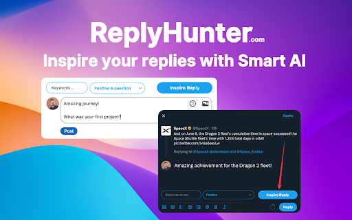 Reply Hunter - Chrome Extension Website screenshot