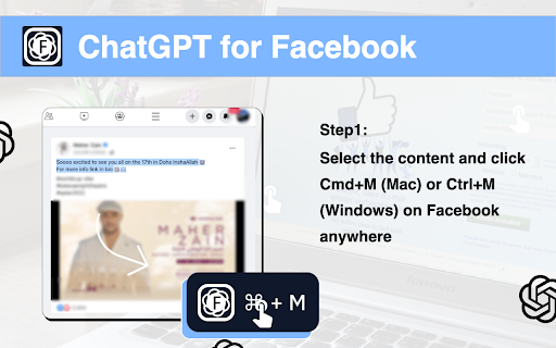 ChatGPT for Facebook - Chrome Extension Website screenshot