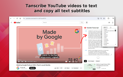 YouTube Transcription - Chrome Extension Website screenshot