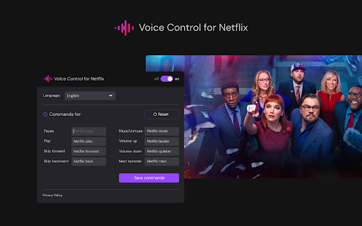 Voice Control for Netflix - Chrome Extension Website screenshot