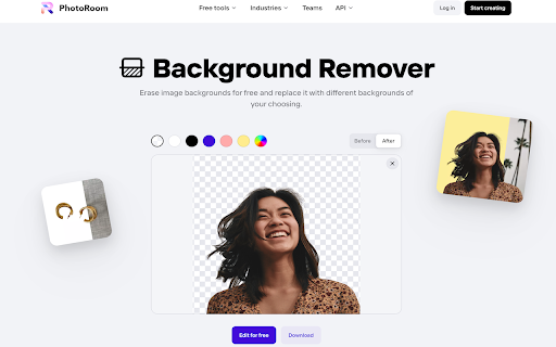 Photoroom Background Remover - Chrome Extension Website screenshot