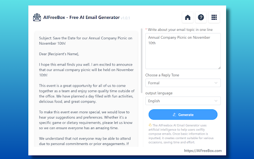 Free AI Email Generator - Chrome Extension Website screenshot