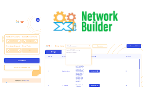 Xooma Intelligence Network Builder - Chrome Extension Website screenshot