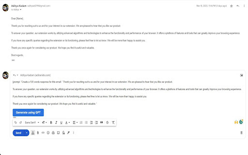 Email Body Generator - Chrome Extension Website screenshot