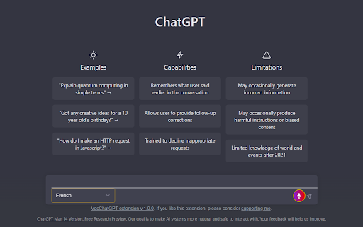 ChatVocGPT - Chrome Extension Website screenshot