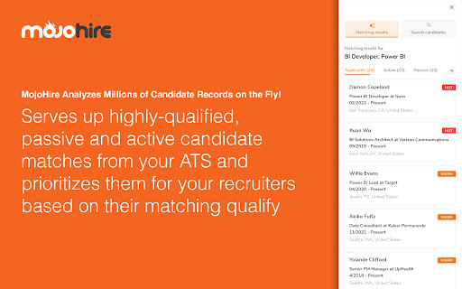 MojoHire - Chrome Extension Website screenshot