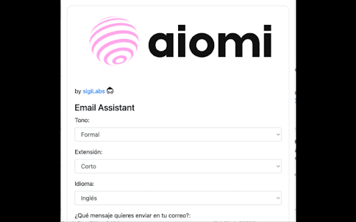 Aiomi - Chrome Extension Website screenshot