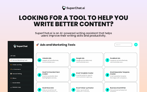 SuperChat.ai - Chrome Extension Website screenshot