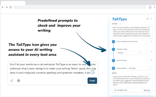 TailType - Chrome Extension Website screenshot