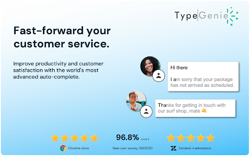 TypeGenie for Zendesk Chat and Messaging - Chrome Extension Website screenshot