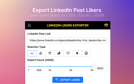 Likers Export - Chrome Extension Website screenshot