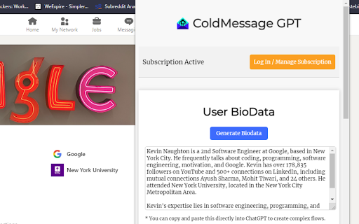 ColdMessageAI - Chrome Extension Website screenshot