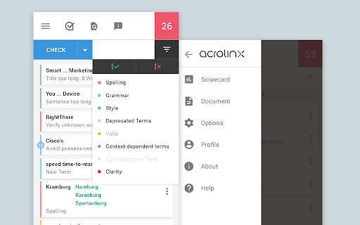 Acrolinx - Chrome Extension Website screenshot