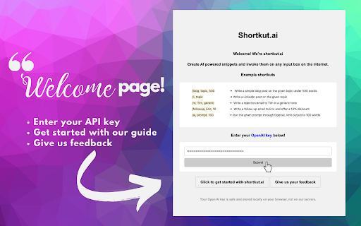 Shortkut AI - Chrome Extension Website screenshot