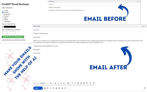 ChatGPT Email Reviewer - Chrome Extension Website screenshot