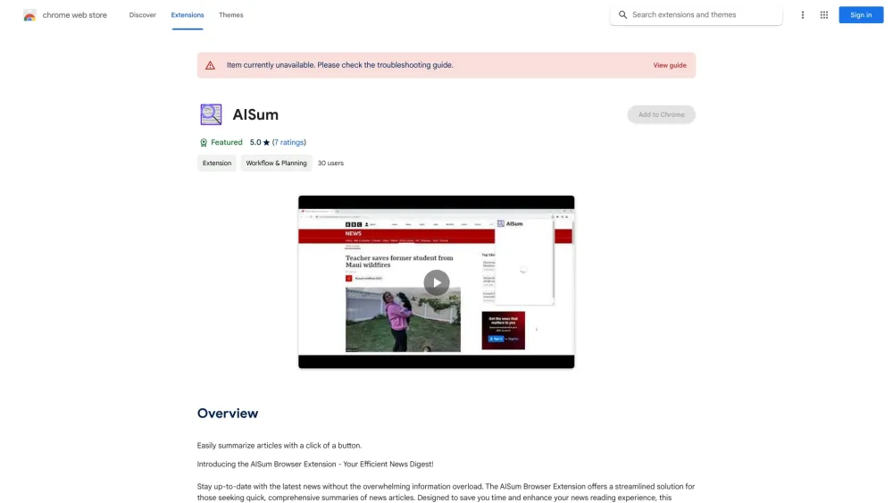 AISum Browser Extension - Chrome Extension Website screenshot