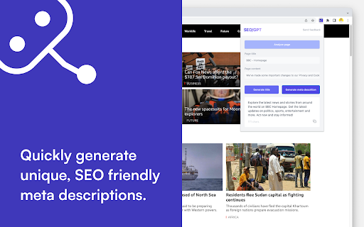 SEO/GPT Meta Tag Generator - Chrome Extension Website screenshot